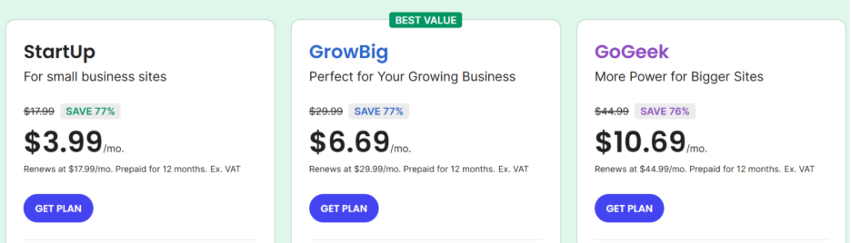SiteGround's hosting plans.