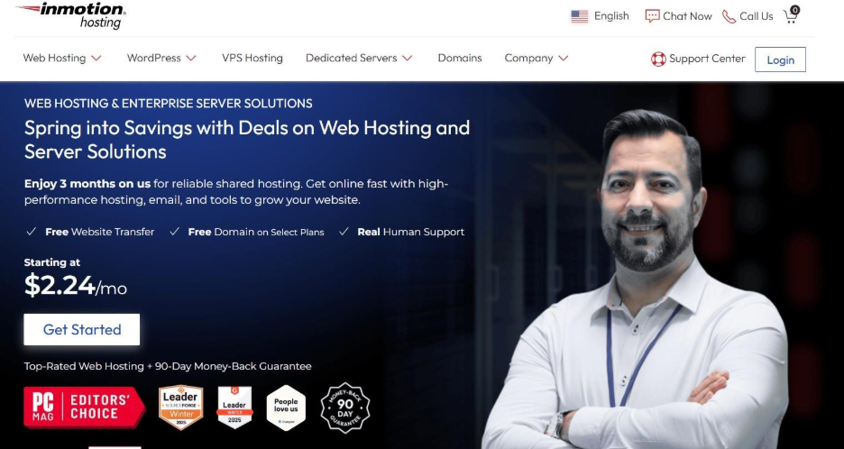 The InMotion hosting homepage. 