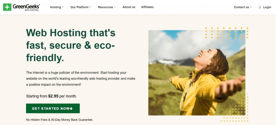 The GreenGeeks homepage. 