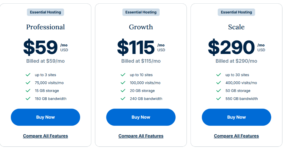 WP Engine's hosting plans for small businesses.