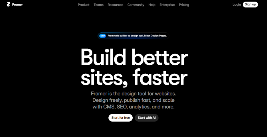 A screenshot of Framer's homepage