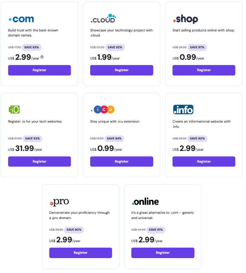 Pricing page of the Comom online store displaying various product prices and purchase options