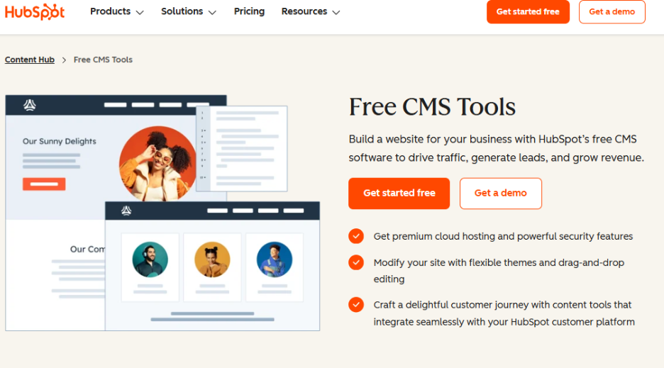 A screenshot of Hubspot's homepage