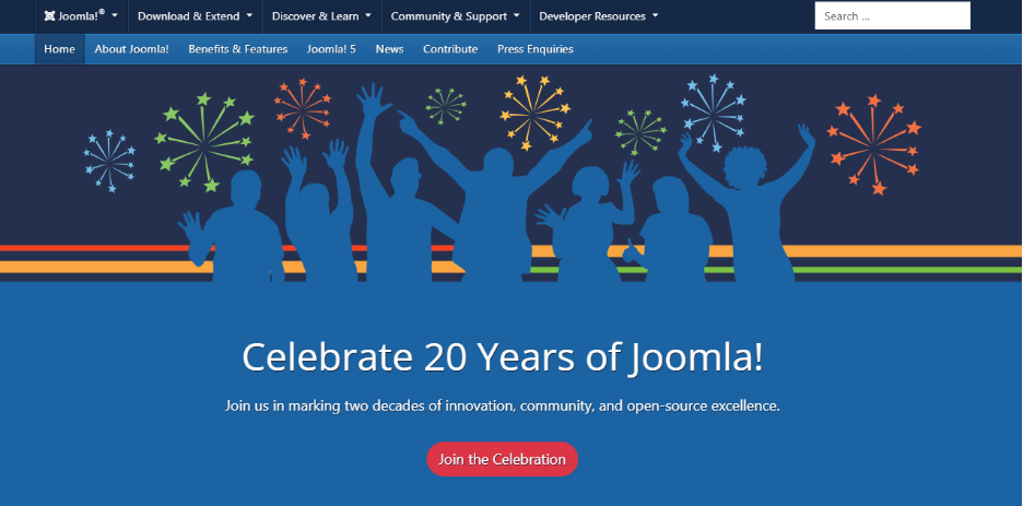 A screenshot of Joomla's homepage