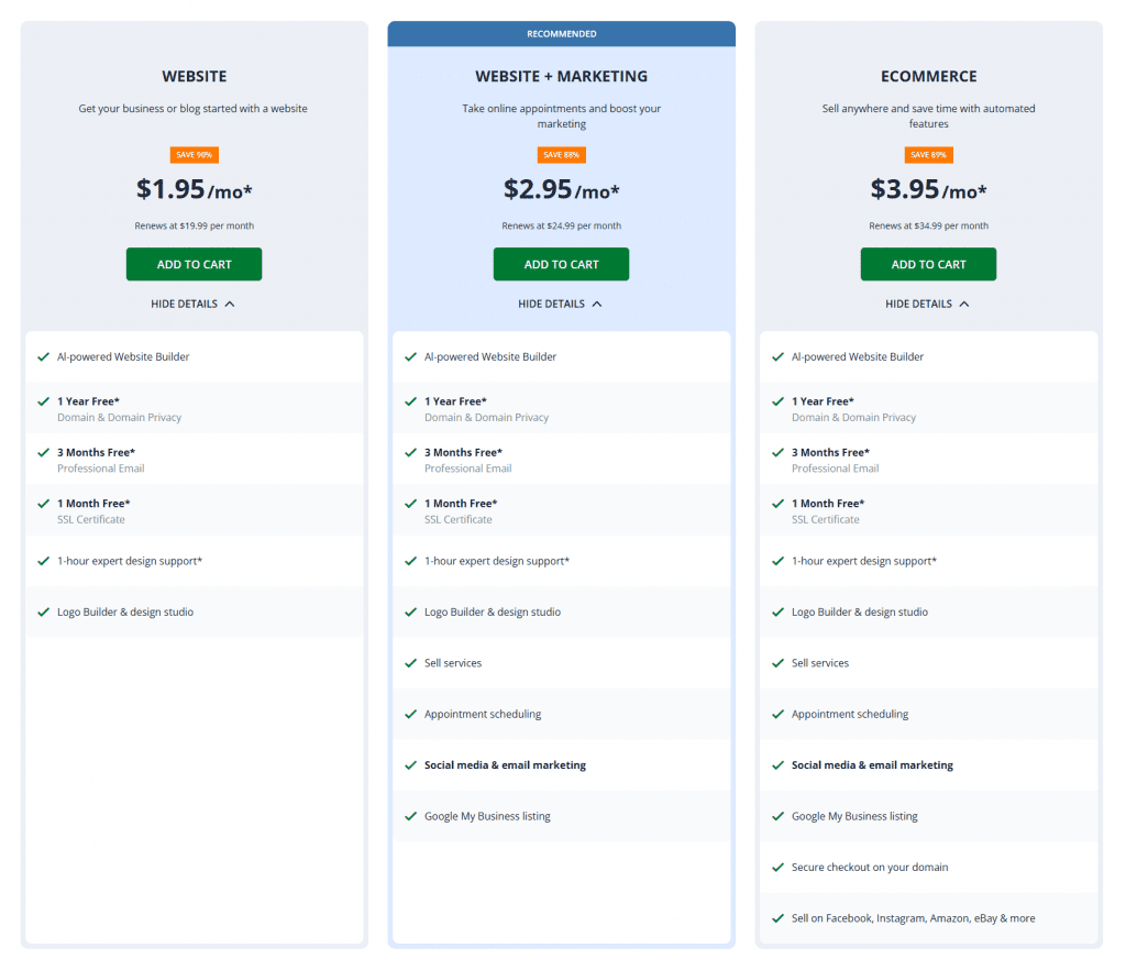 Network Solutions pricing Screenshot