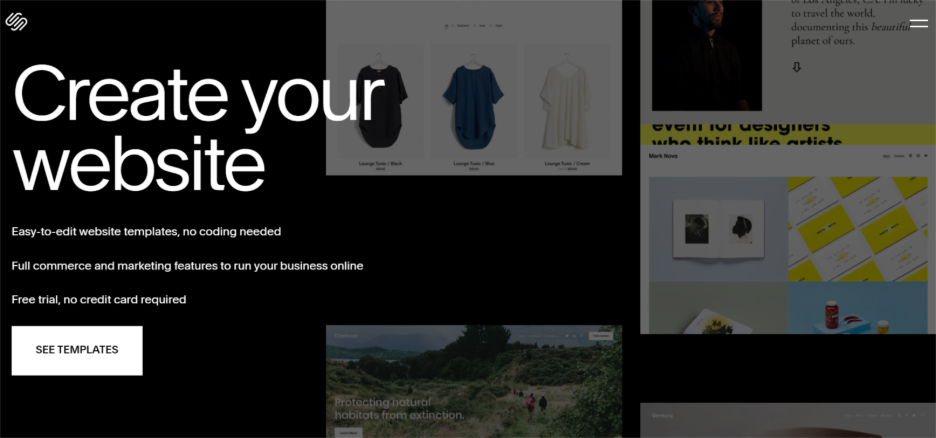 squarespace homepage screenshot