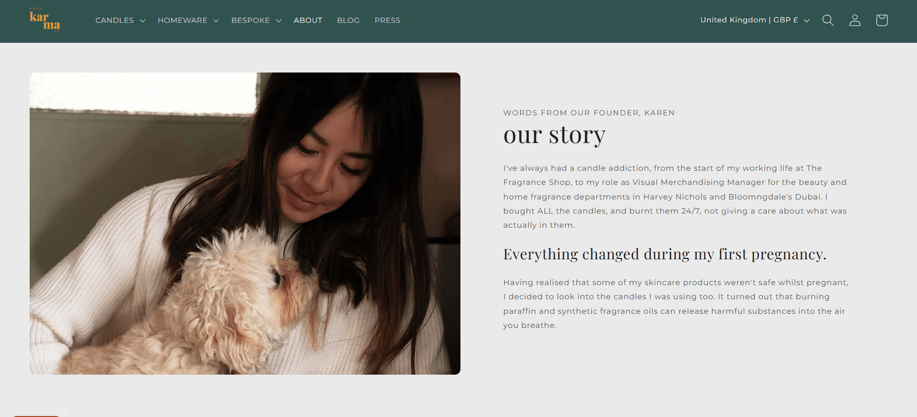 An image of Little Karma Co.'s about us page