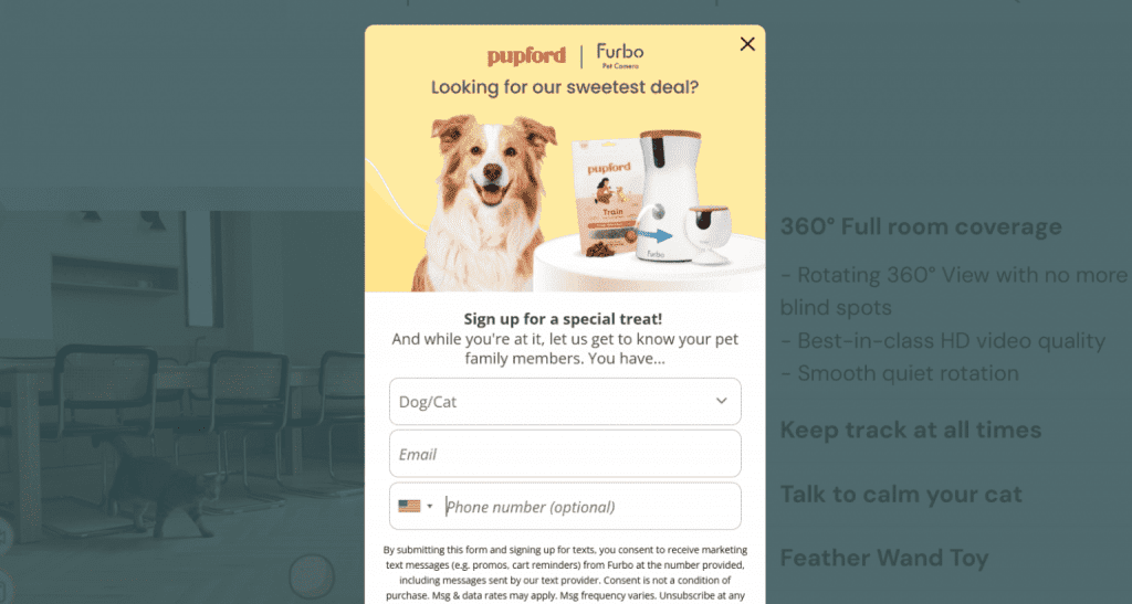 Furbos fun popup featuring a collie and it's treats