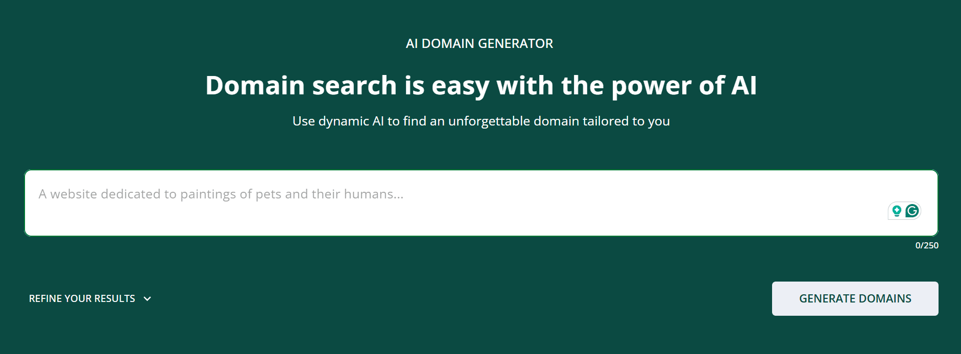 preview of an AI domain generator