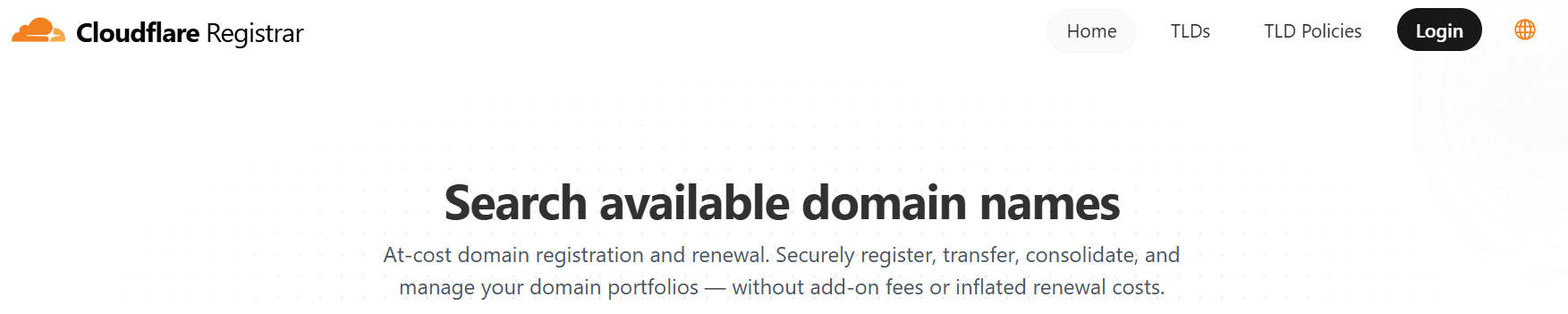 Cloudflare Registrar's homepage.