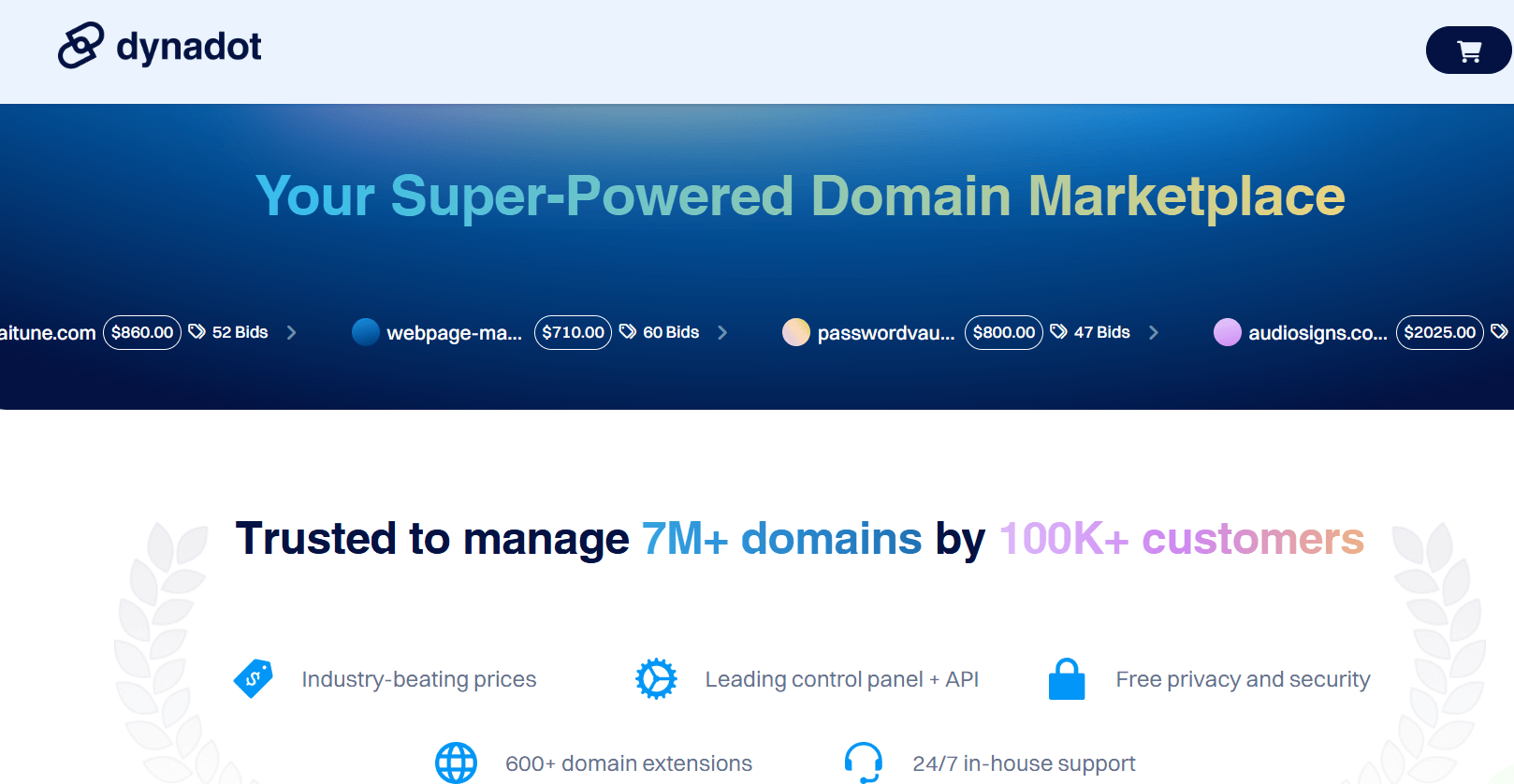 Dynadot's homepage.