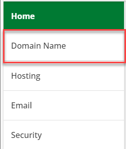 The Domain Name page option on the Network Solutions account management page, highlighted.