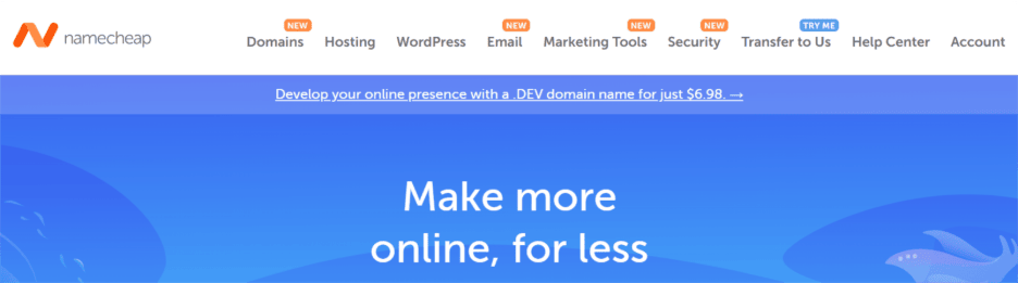 A screenshot of Namecheap's Domains page