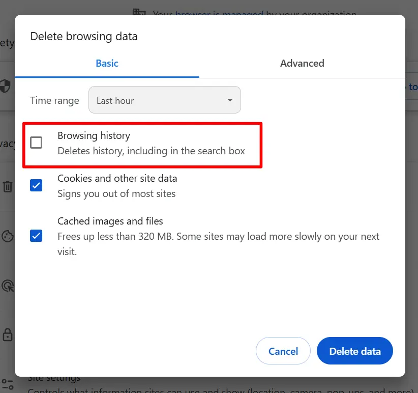 Clear browser cache - browsing history