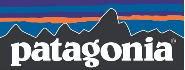 Patagonia brand identity with mountain silhouette and bold white logo.