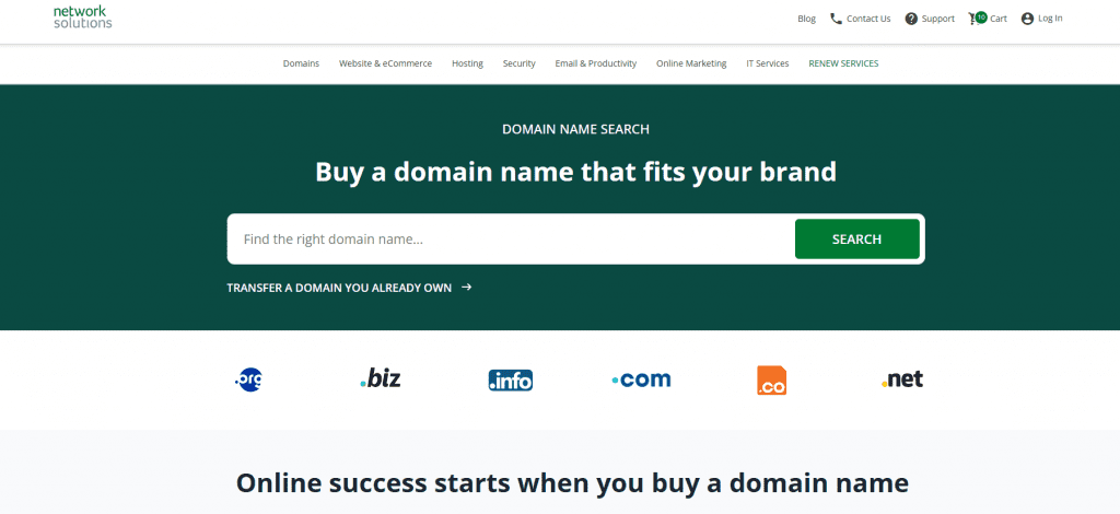 Network Solutions Domain Name Search search bar
