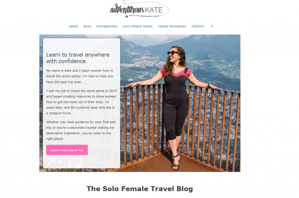 homepage of adventurous kate travel blog