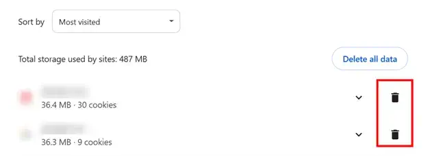 clear cookies - delete all data
