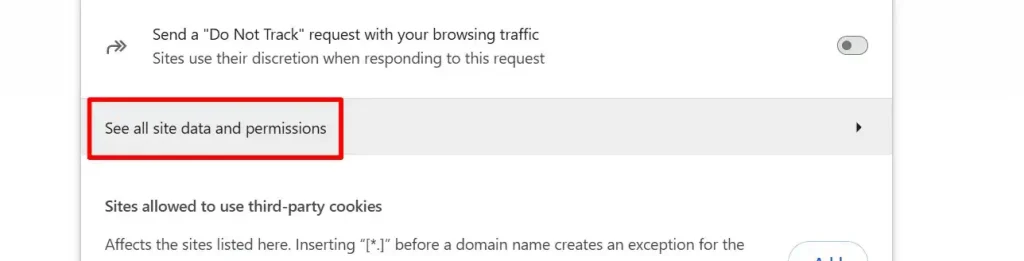 clear cookies - see all site data and permissions