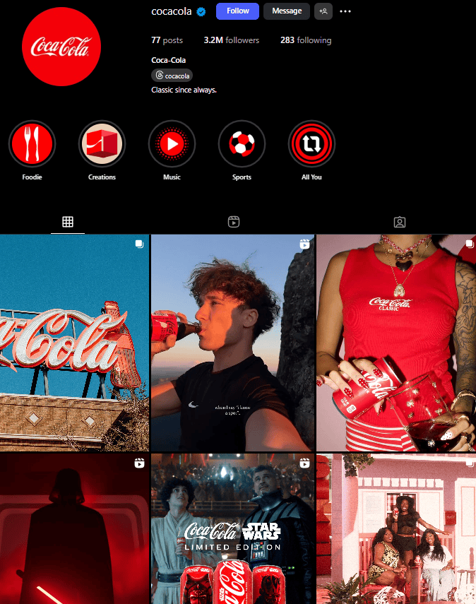 Coca-cola Instagram brand identity