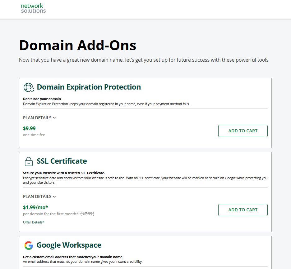 network solutions domain add-ons