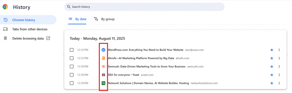 favicons on browser history
