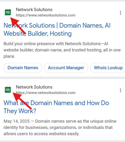 favicons on google mobile search results