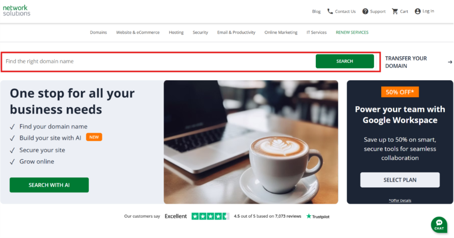 Step 1 to registering in Network Solutions.
