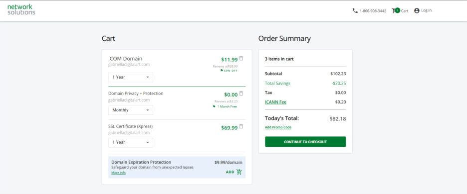 Network Solutions checkout page