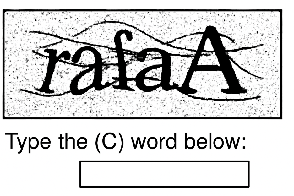A sample of the CAPTCHA test that displays garbled text. 