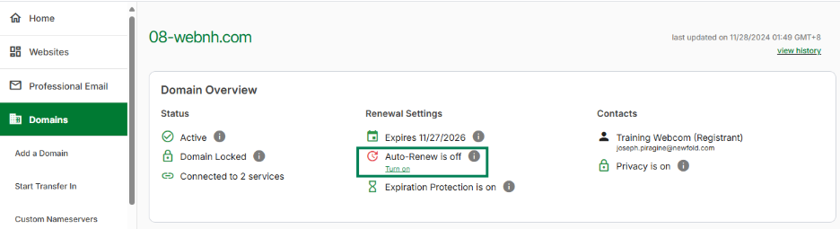The auto-renew option within Network Solutions' account manager. 