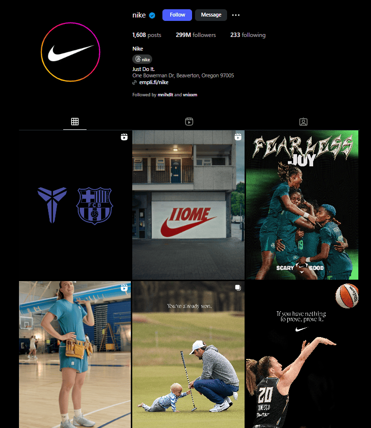 Nike Instagram brand identity 