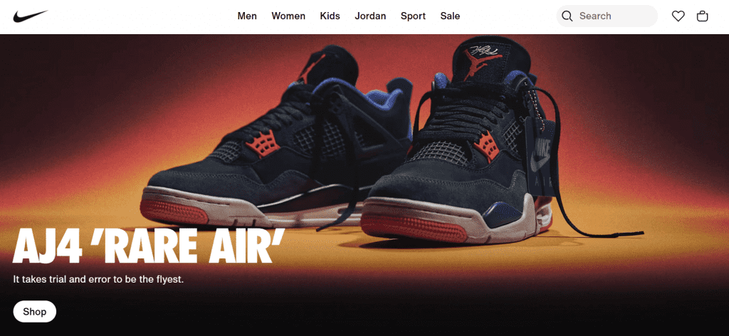 Nike website brand identity