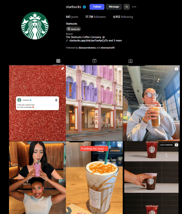 Starbucks Instagram brand identity