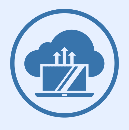 A sample Discord logo showing a dark blue circle with a stylized laptop and arrows pointing to a cloud, on a light blue background.