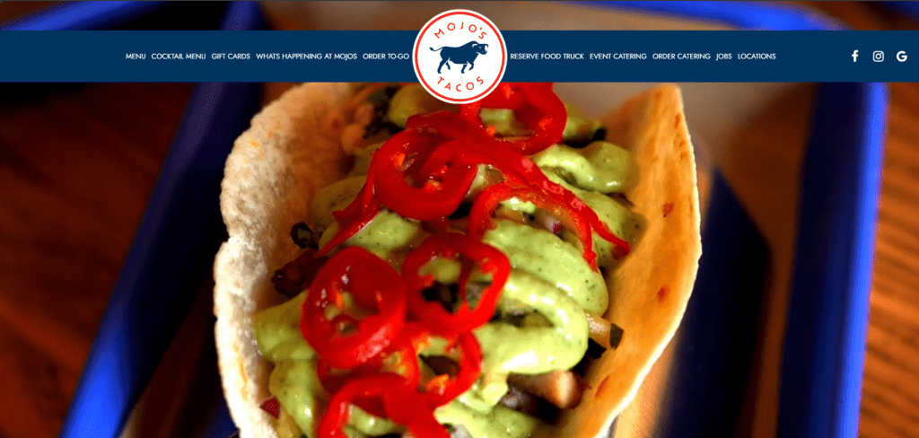 The Mojo's Tacos homepage layout.