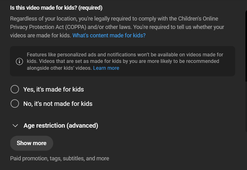 YouTube age restriction window