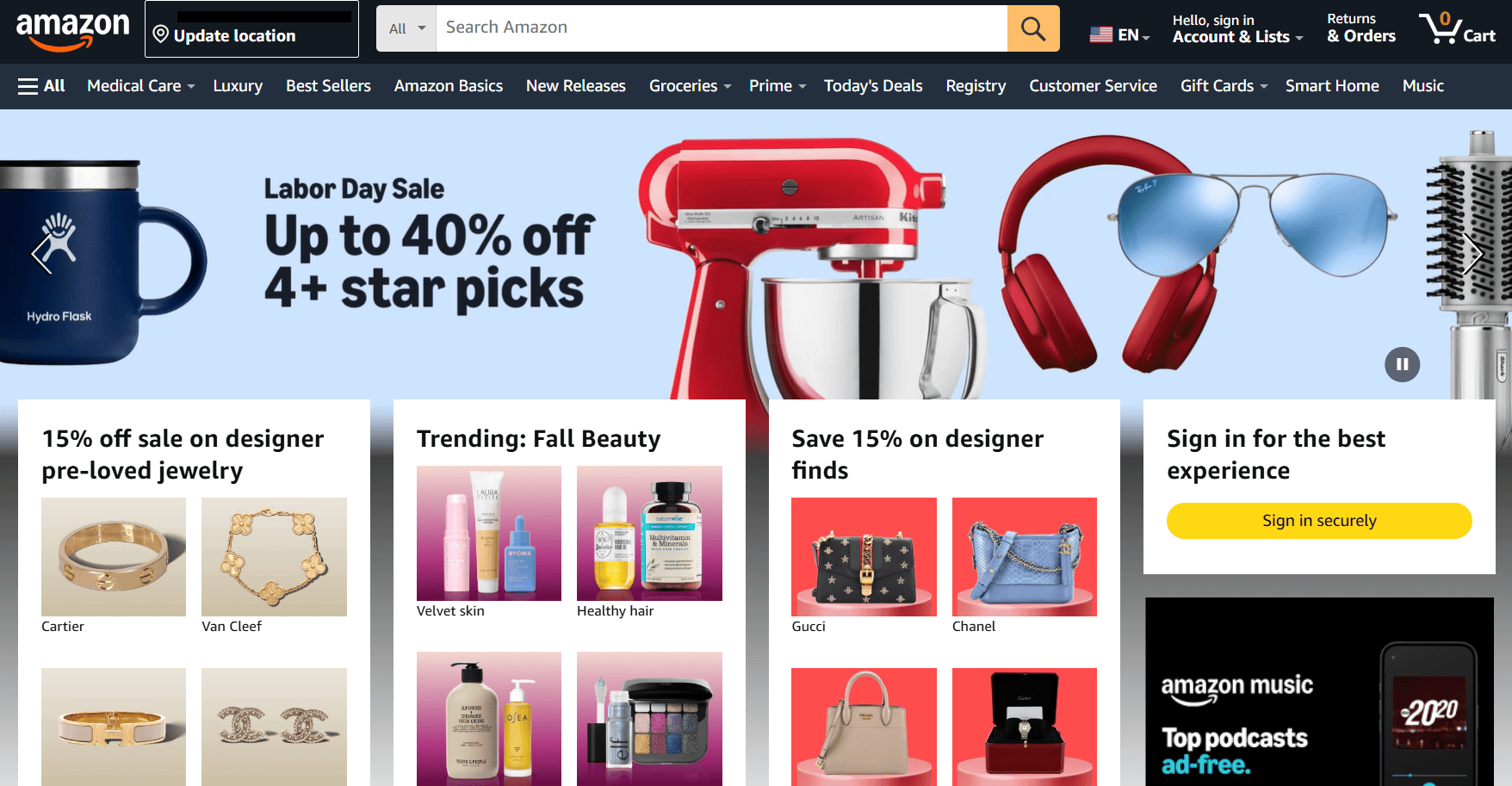 Amazon.com's homepage.