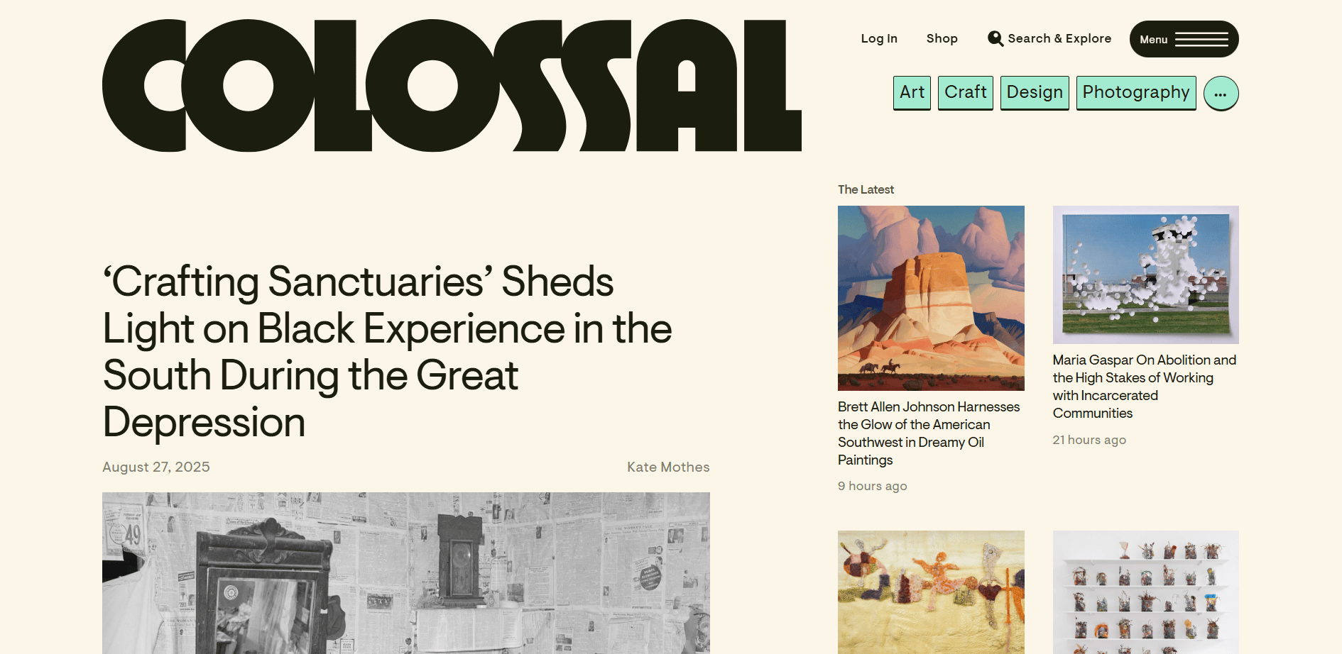 Homepage of the blog Colossal