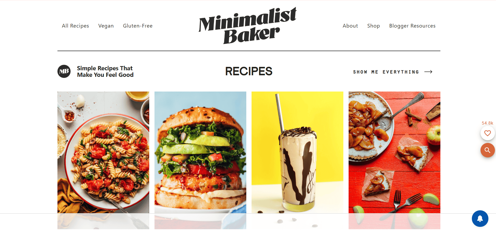 Minimalist Baker website homepage