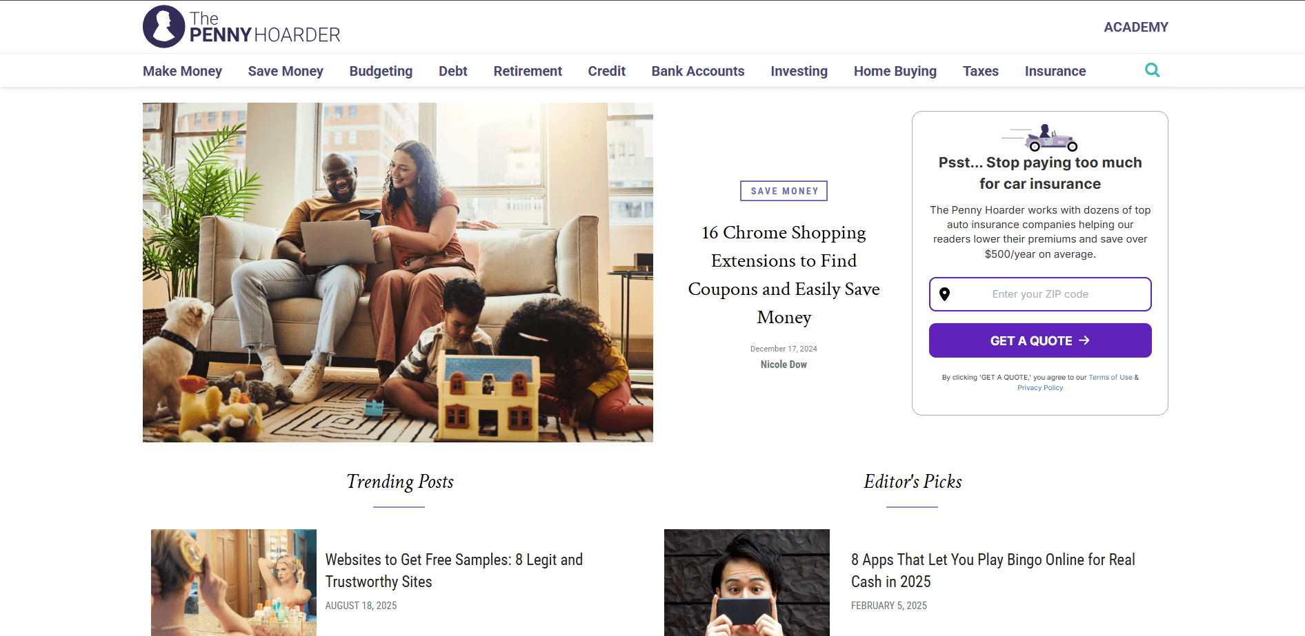 Penny Hoarder blog homepage