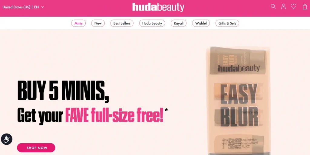 Huda Beauty homepage