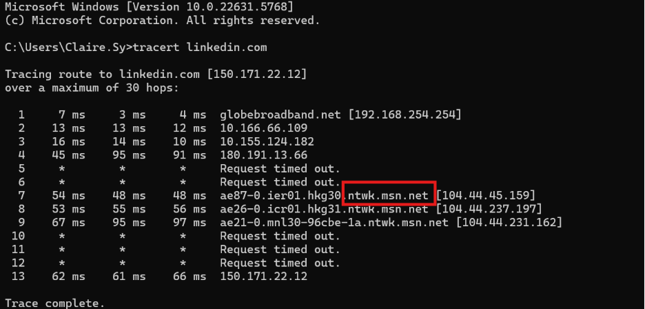 Traceroute sample
