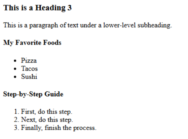 Sample HTML output for lists