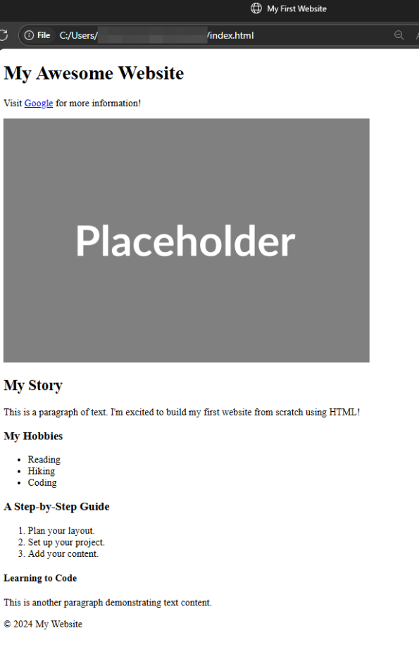 Sample HTML output for semantic elements