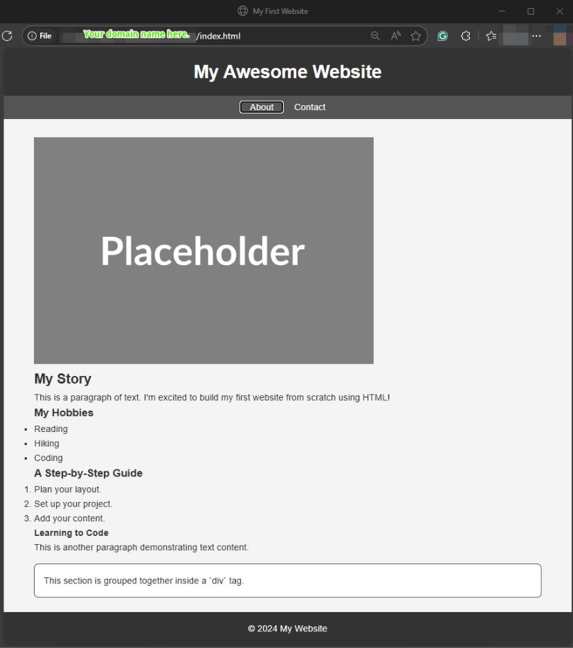 Sample CSS output in an HTML index file
