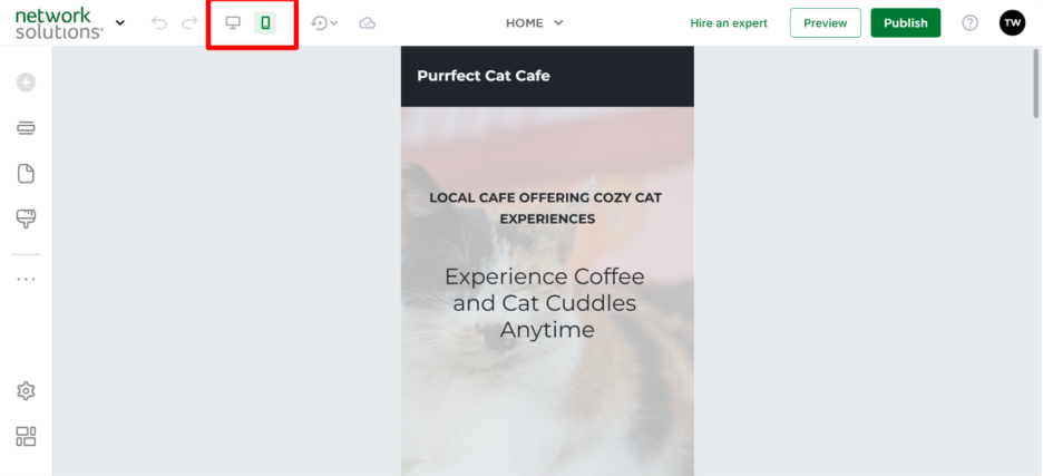 Network Solutions site builder preview for mobile