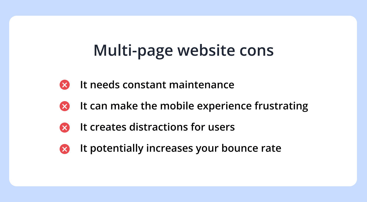 Multi-page website cons.
