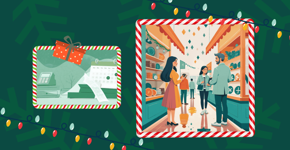 Customers browsing holiday items in a physical store.