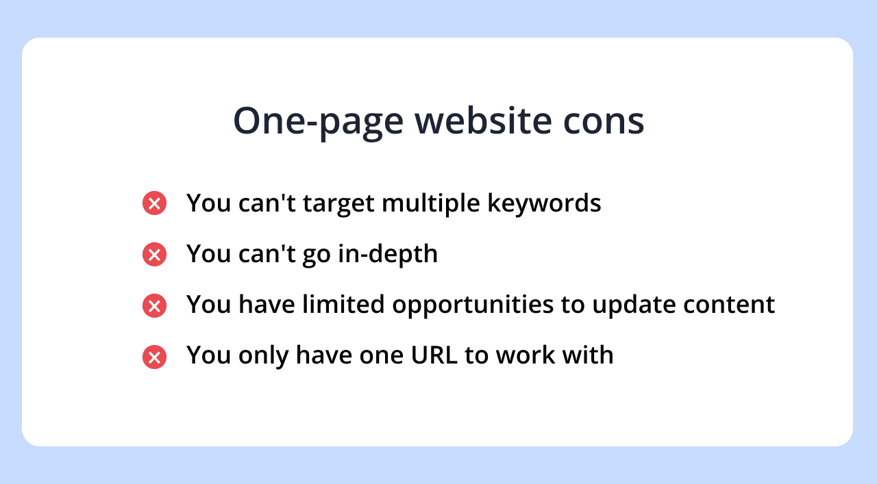 One-page website cons.